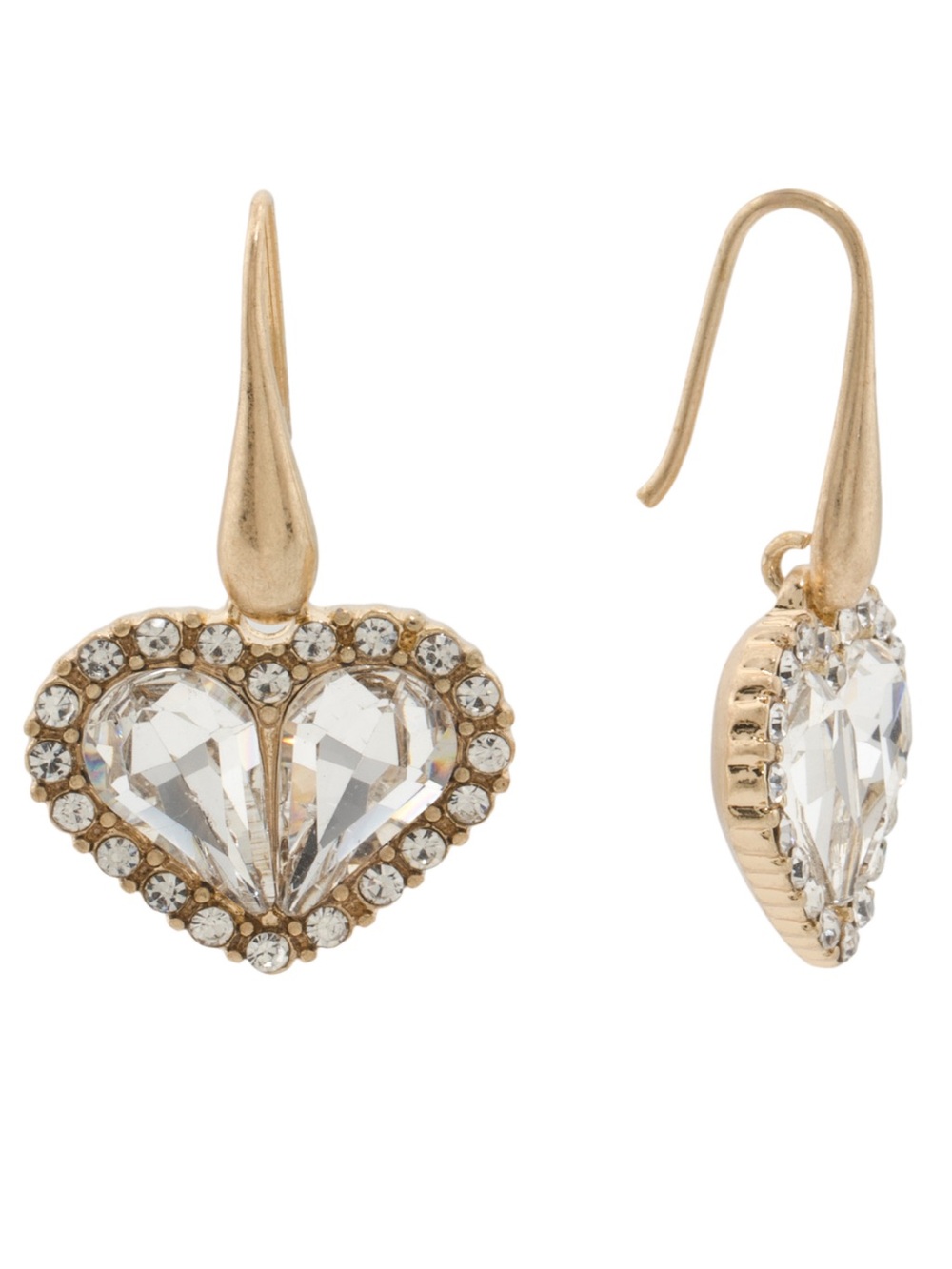 PATRICIA NASH Pave Heart Drop Earrings Brushed Gold Crystals Wire Dangle NWT